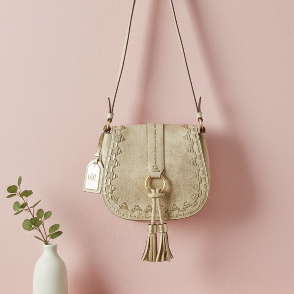 Ralph Lauren Ridney Crossbody Tassel Bag in Cream & Gold